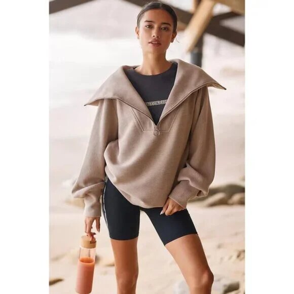 VARLEY Vine Ottoman Half Zip Pullover in Taupe Marl Size XX-Small - Picture 1 of 16